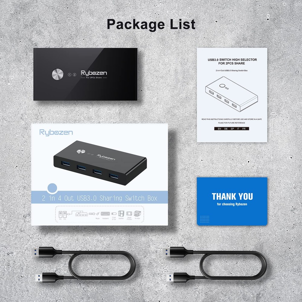 USB 3.0 Switch 2 Computers Share 4 USB Keyboard Mouse Printer Scanner