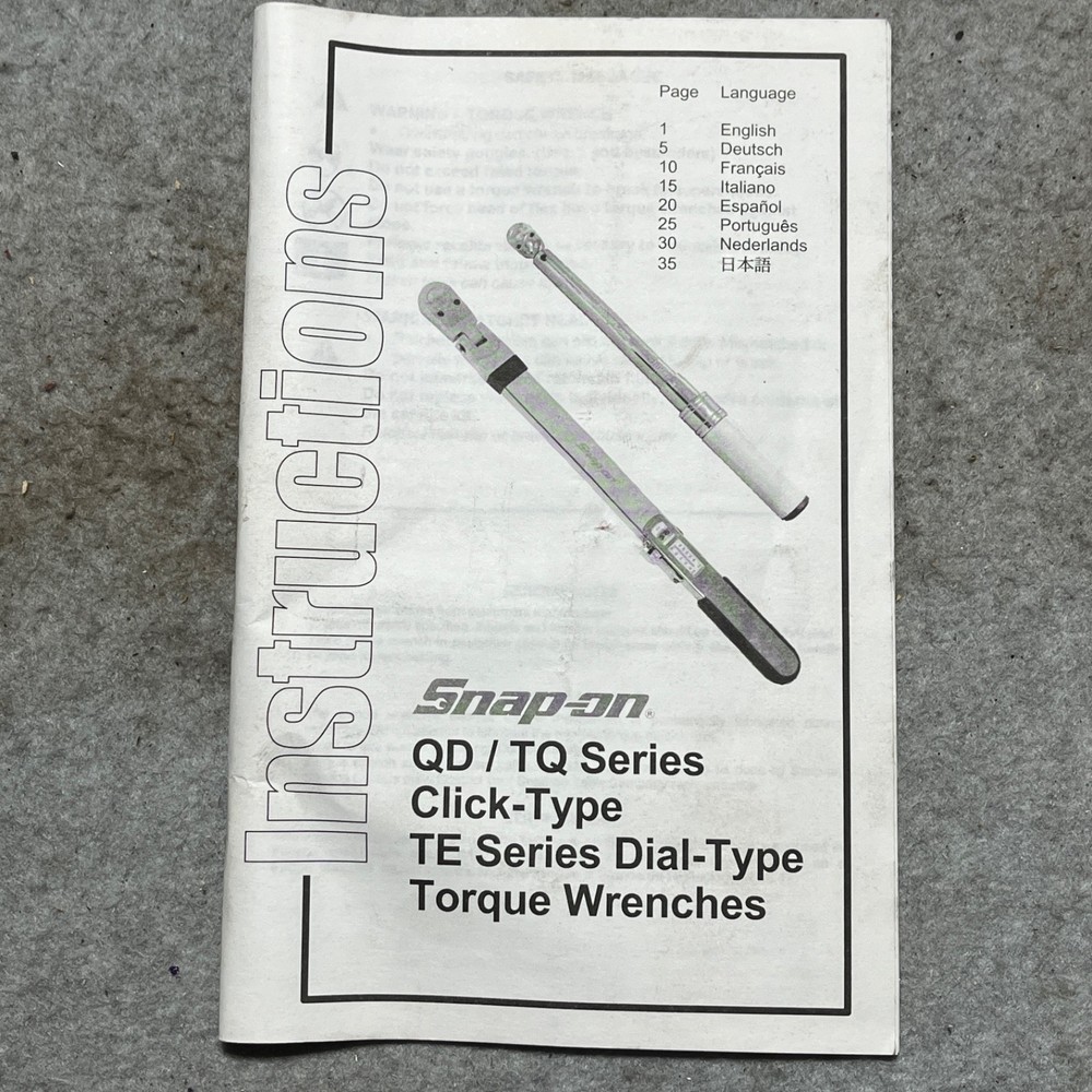 ORIGINAL Snap-on TQ/QD Torque Wrenches Instruction Manual only