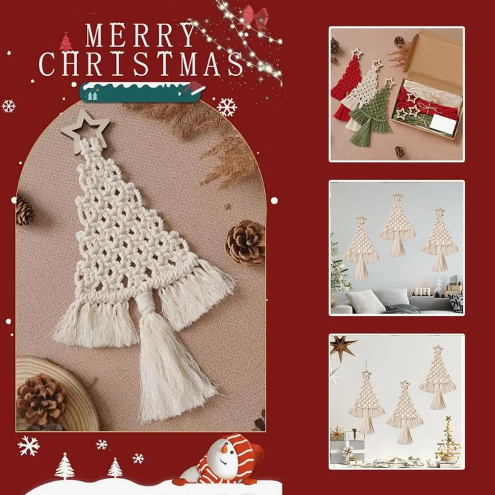 Mdgfge 3 Pack Christmas Tree DIY Macrame Kit, Christmas Macrame Woven Boho Chris