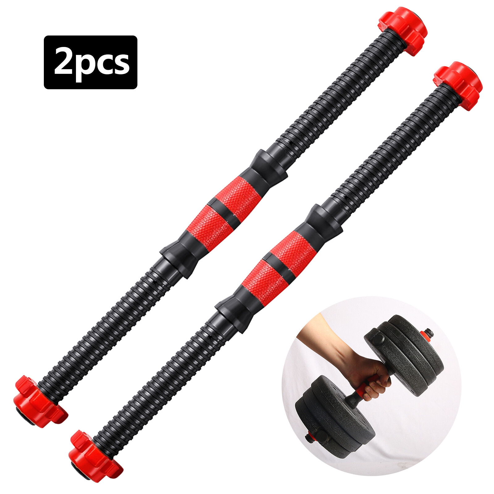 2pcs 16in Dumbbell Handles with Spinlocks Fit 1 inch Weight Plate Non-slip Grip