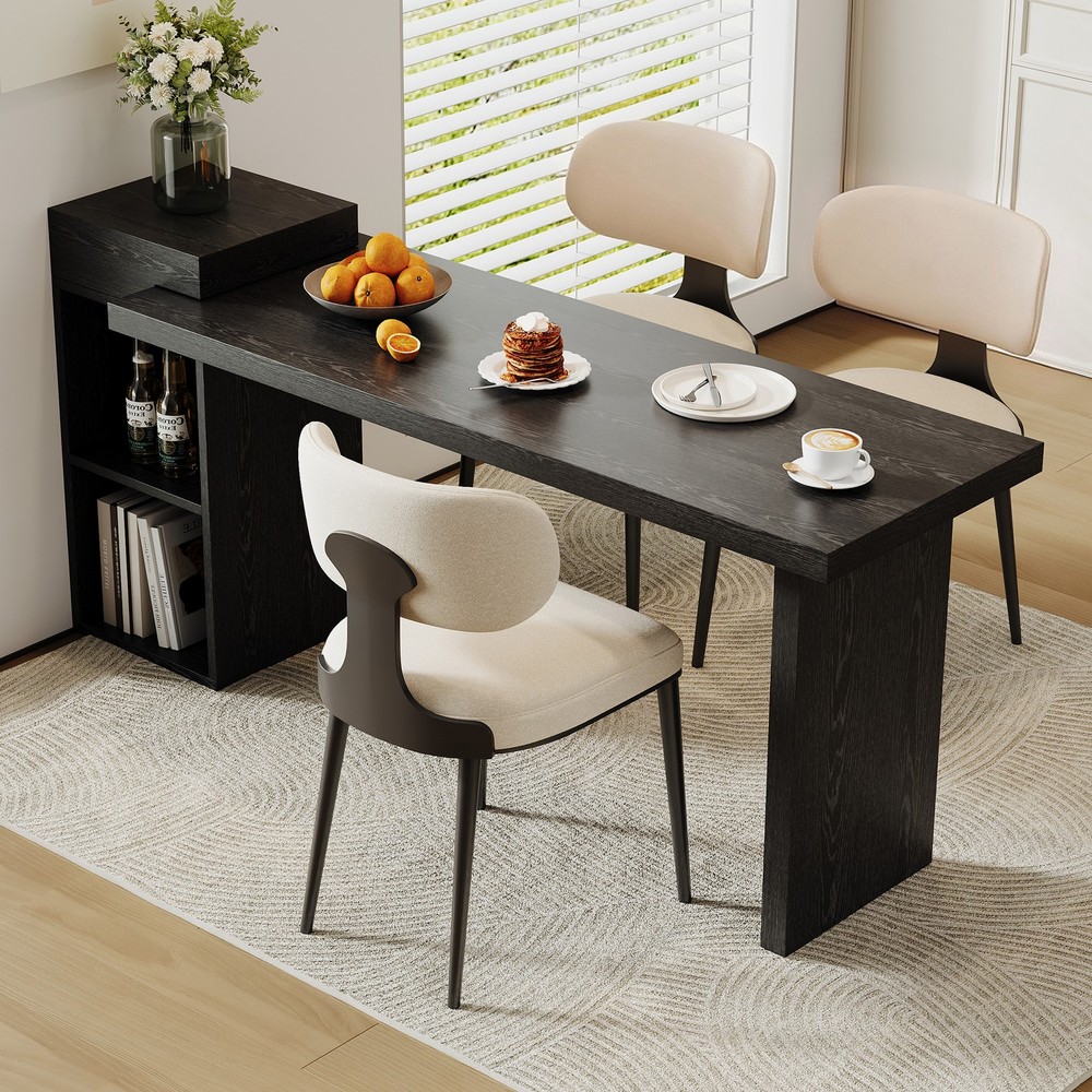 Modern Black Wood Grain Sofa Side Table - MDF Multipurpose Entryway Console Tab