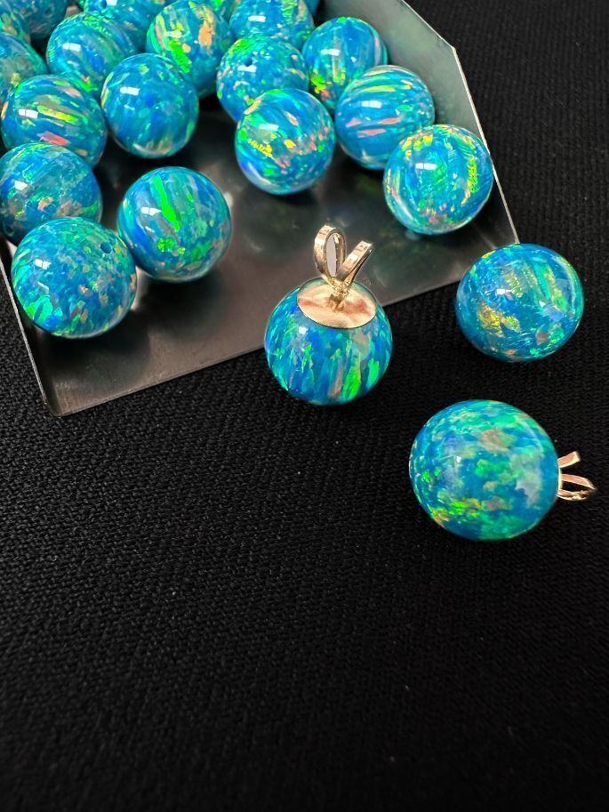 Half Drilled Dark Green Synthetic Lab Created Opal Round Beads
