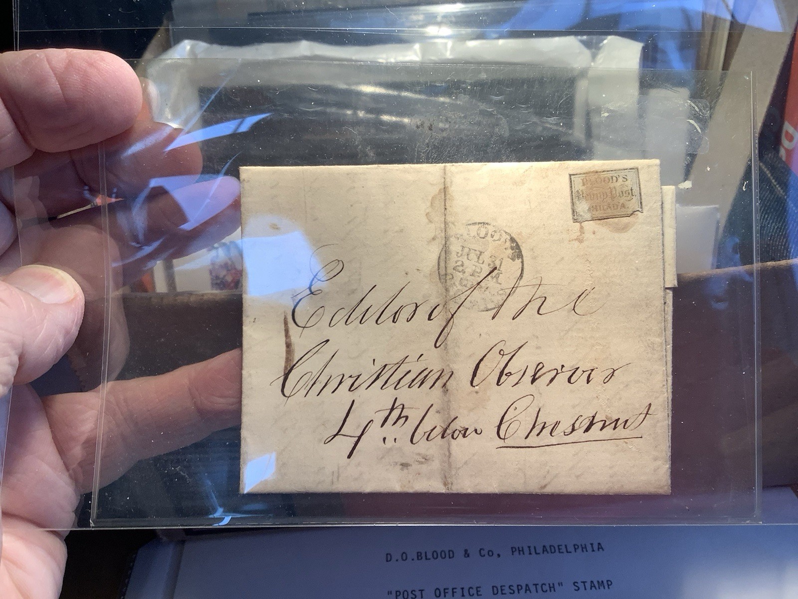 Mid 1800s = Genuine  US LOCAL POST Stamp On Cover   BLOOD’S  15L14