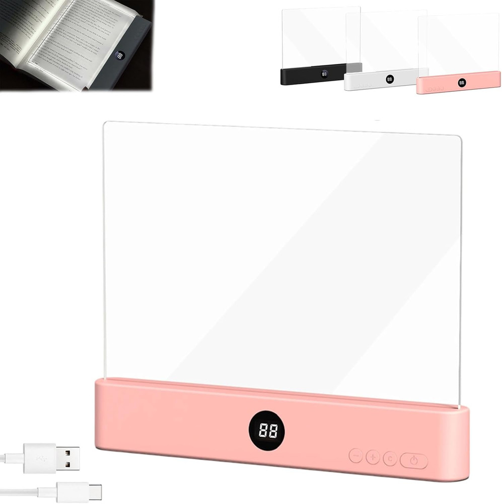 LED Reading Light, Rechargeable Clear Flat Book Light with 3 Colors & Timer, Dim