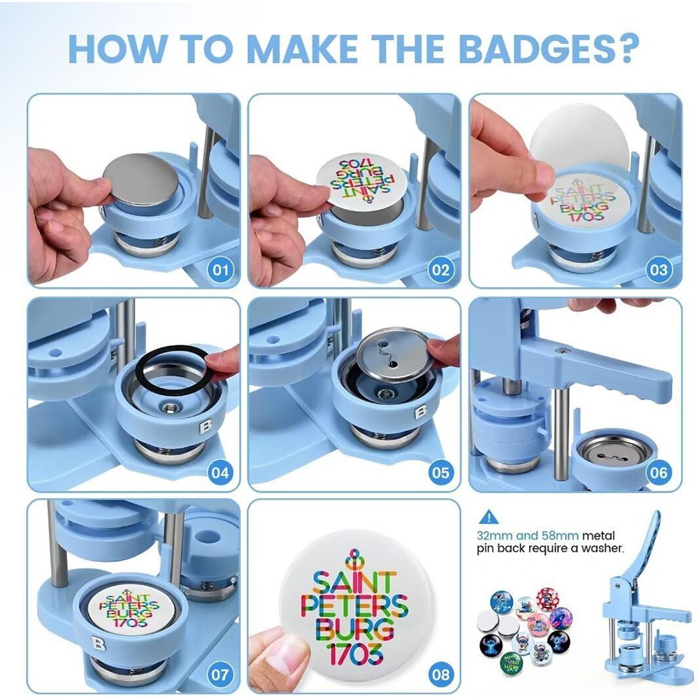 1.25"+2.25" Round Button Maker Badge Button Press Machine DIY Fridge Magnet Pin