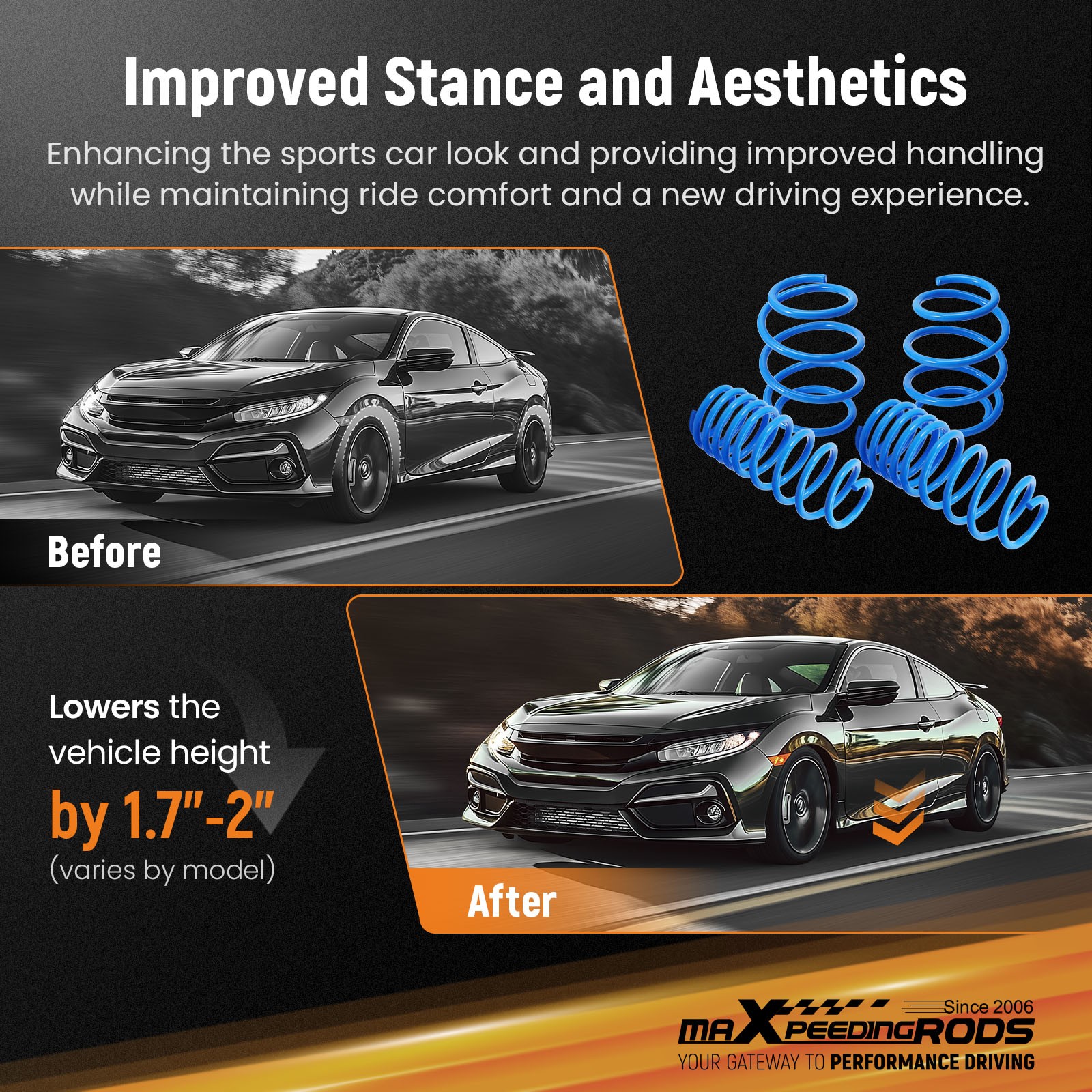 MaXpeedingrods Lowering Springs For Honda Civic FC / FK 2DR / 4DR / 5 DR 16-24