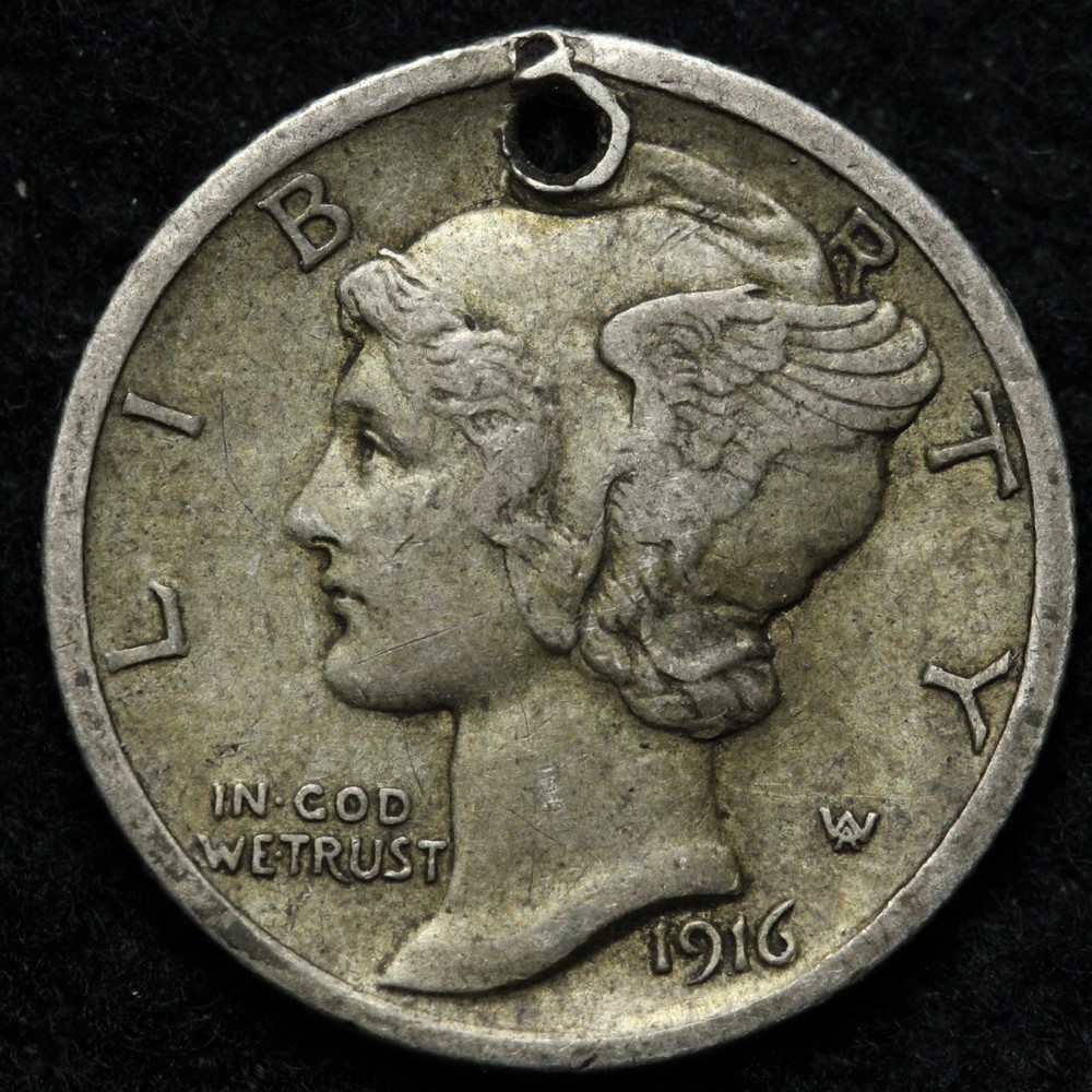 1916 Mercury Silver Dime AU DETAILS E191 KOIS