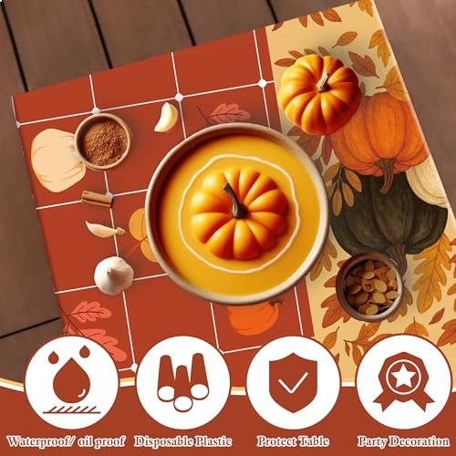 Fall Decorations for Home - Plastic Disposable Fall Tablecloth | Autumn Orange