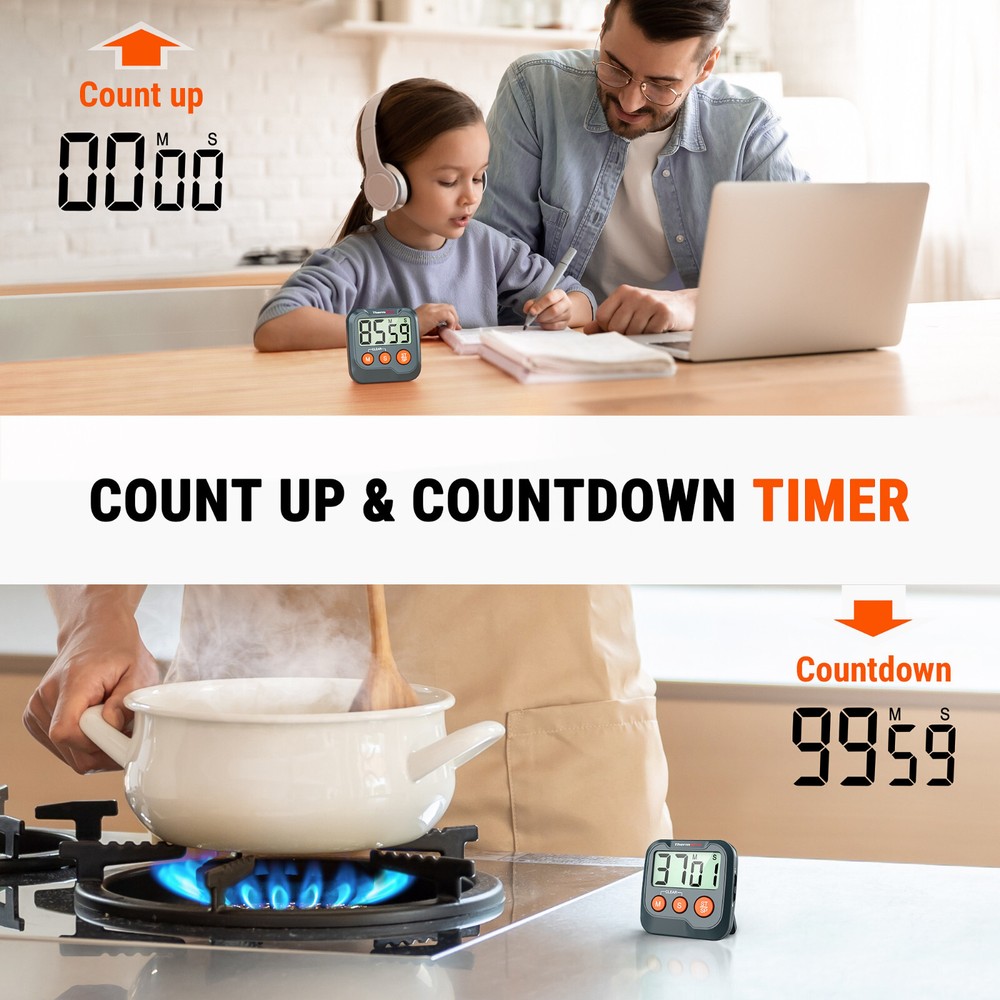 ThermoPro TM03W 2-Pack Digital Timer for Cooking, Countdown Timer Stopwatch
