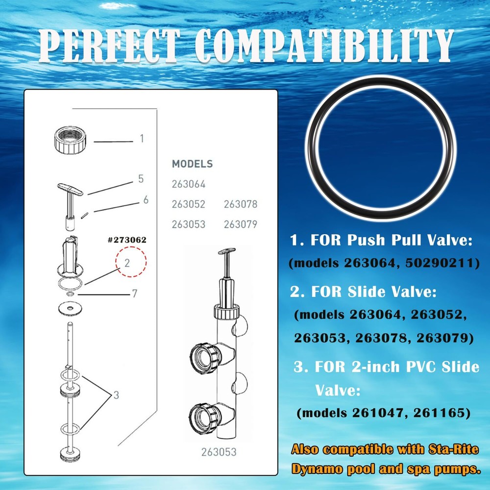 273062 O-Rings for Sta-Rite Dynamo Pumps, Push Pull, Slide Pool Spa Valve (2PCS)