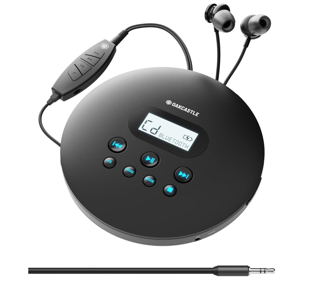 Oakcastle CD100 Rechargeable Portable Bluetooth CD Player 12hr Small Black