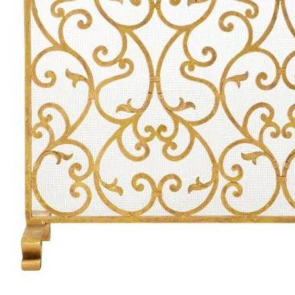 Single Panel Fireplace Screen in Italian Gold Scroll Work