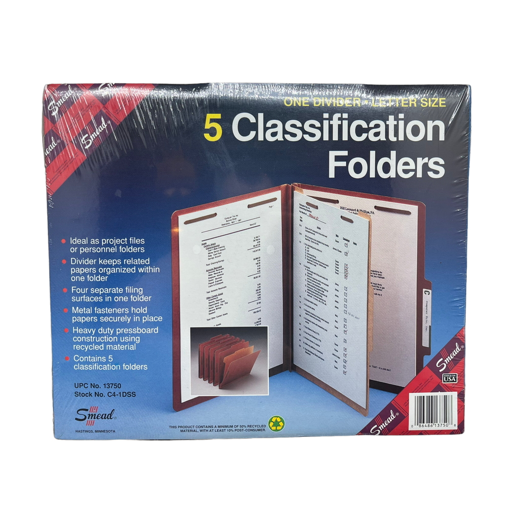 Smead Classification Folders One Divider Letter Size (5 Pack) C4-1DSS #13750