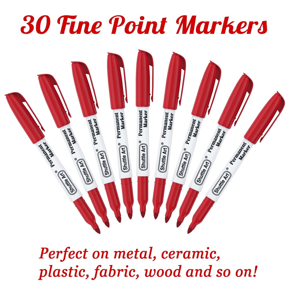 Shuttle Art Permanent Markers, 30 Pack Red Permanent Marker set,Fine Point, W...