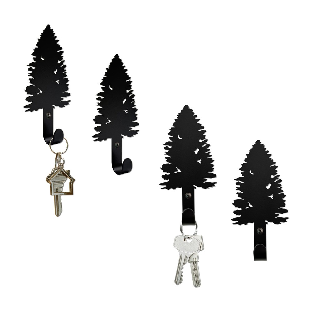 Pine Tree Wall Key Hooks - Rustic Cabin Decor, Metal Tree Branch Design for H...