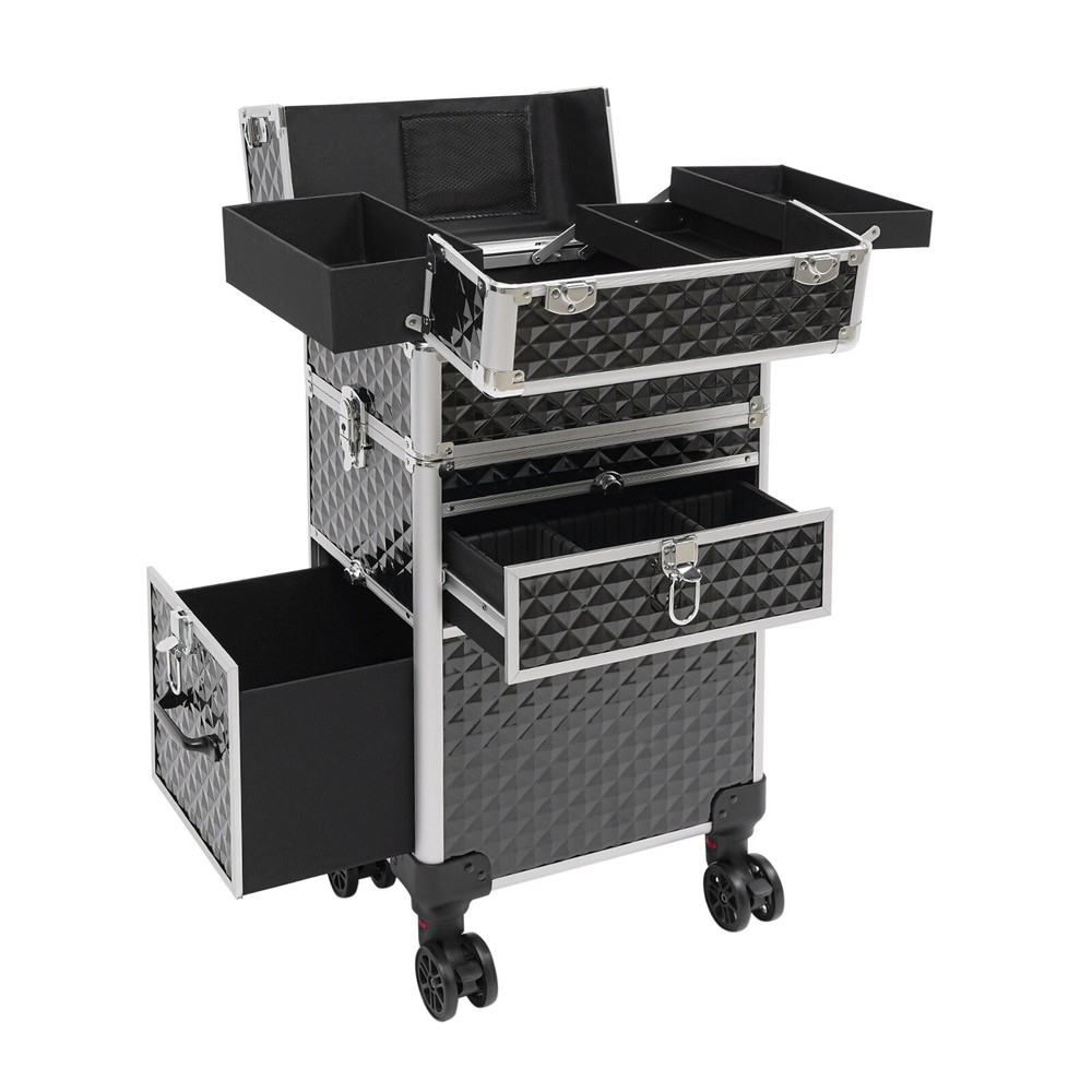 Professional Rolling Makeup Train Case, Multi-functional Cosmetic Trolley, Large