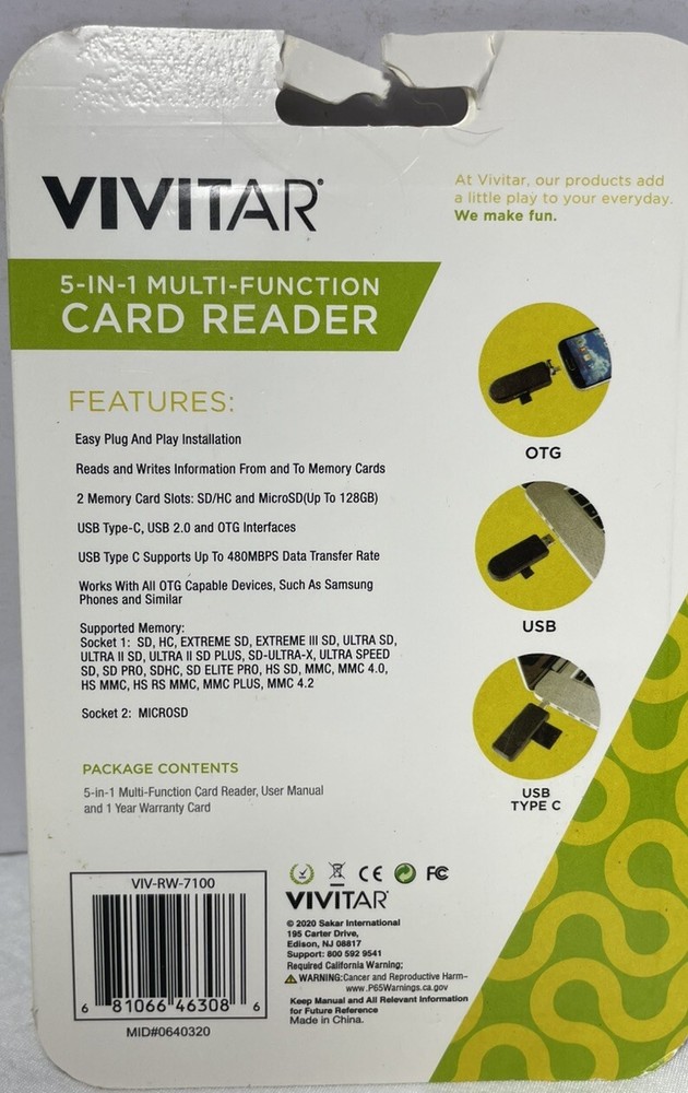 Vivitar Connect It Card Reader & Vivitar Transfer It Card Reader/Writer