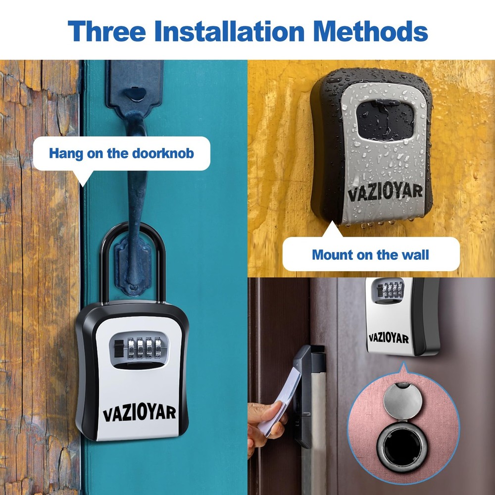 Key Lock Box for Outside, Portable Waterproof Wall Mounted Changeable 4Digit ...