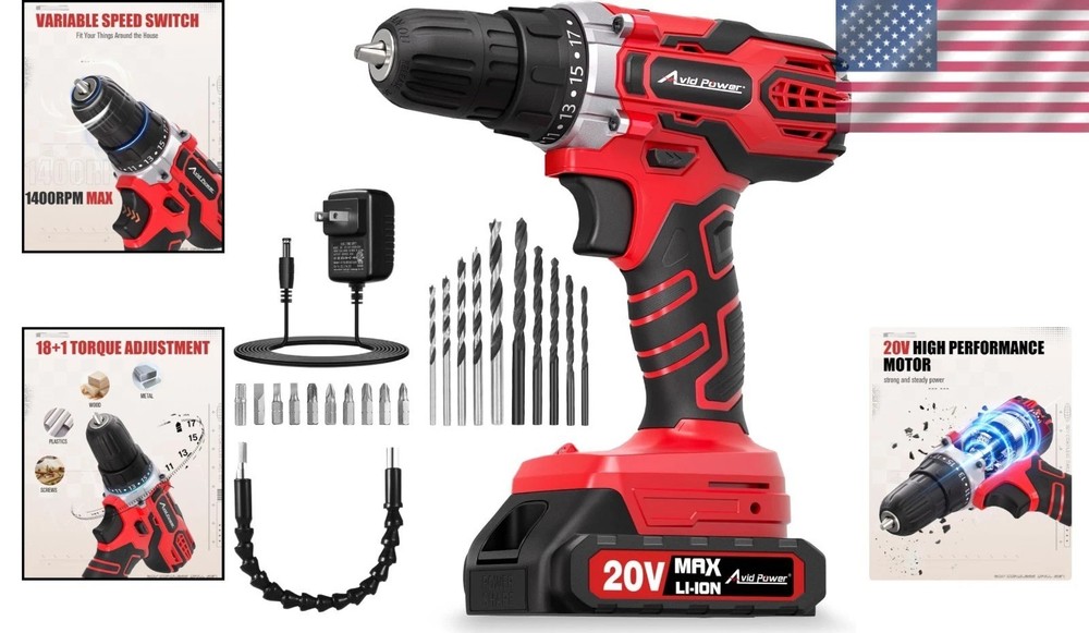 Lightweight 20V MAX Cordless Drill Set - 19 Torque Settings for All Projects