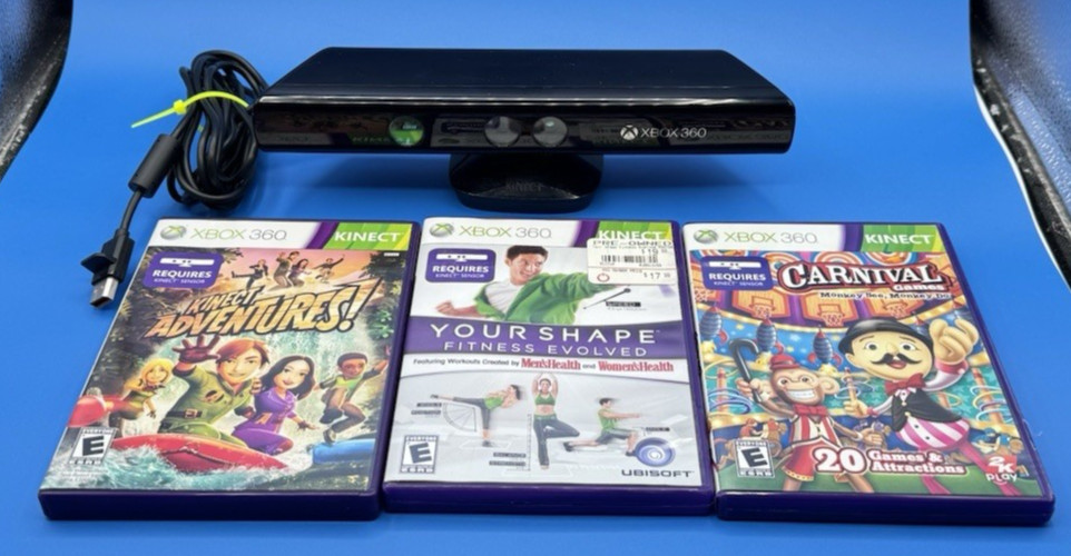 Microsoft Xbox 360 Kinect Sensor Bar Model 1473 with 3 Games Bundle Lot