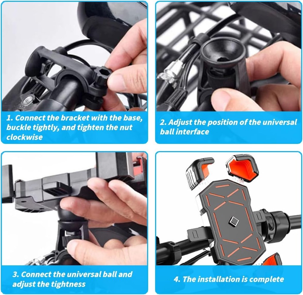 AUCELI Motorcycle & E-Scooter Phone Mount 360° Rotatable Quick Release Clip