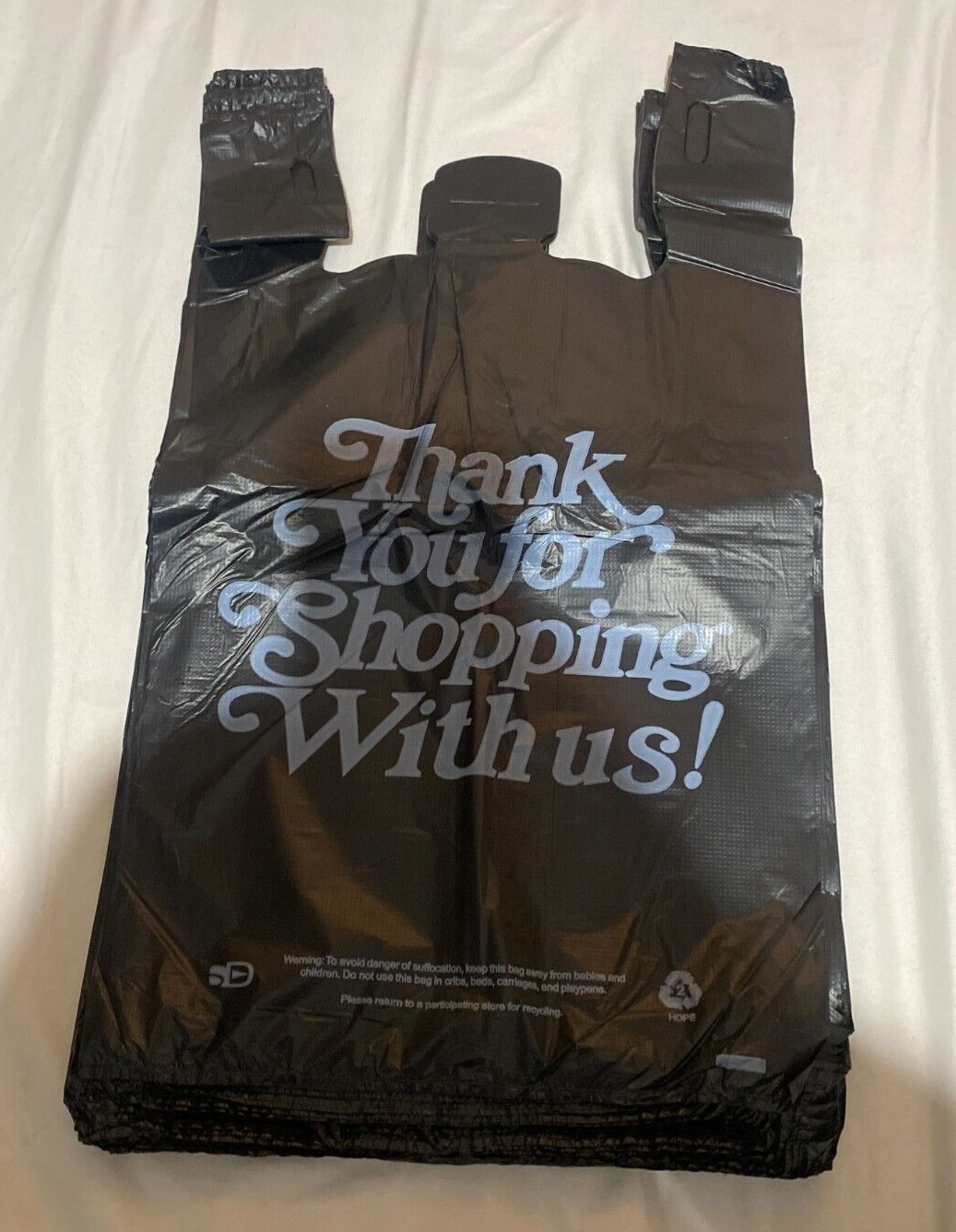 Bags 13"x 10"x23" Heavy Duty .83 Mil BLACK Thank You T-Shirt Plastic Shopping B