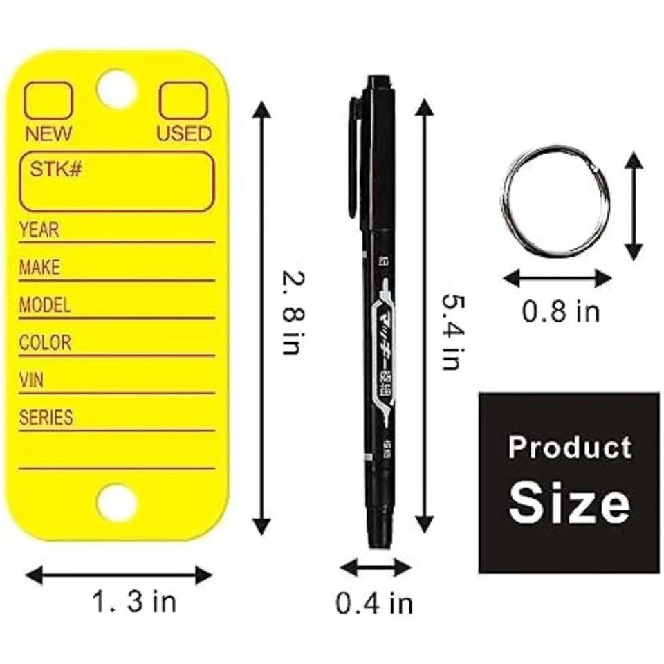 Poly Key Tags Plastic Key Tags w/ 200 Rings & 2 Markers Car Dealer 200 Pieces (f