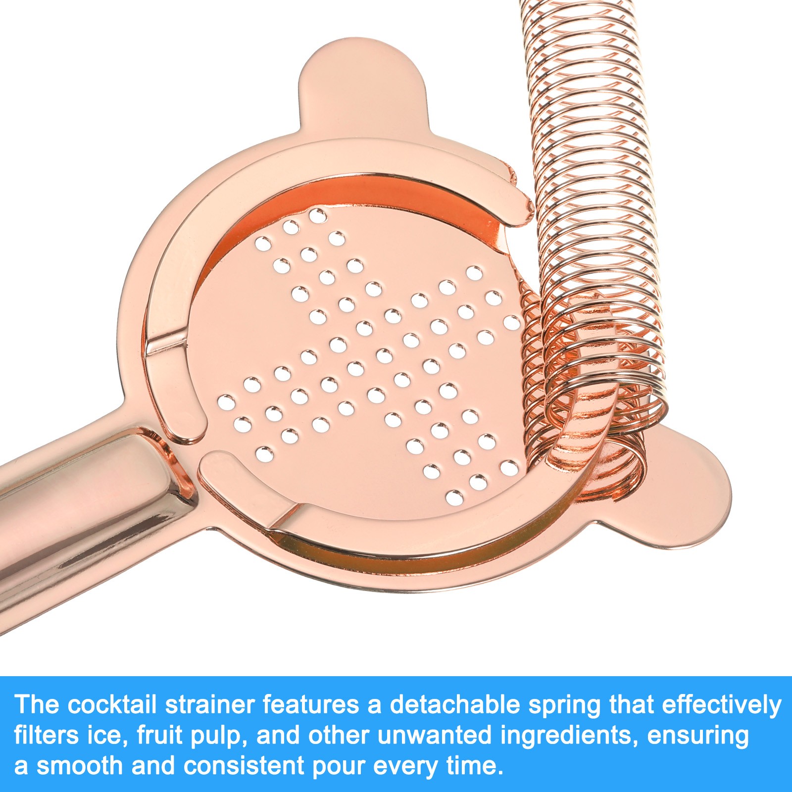 Cocktail Strainer, 1pcs Stainless Steel Bar Strainer for Drink(Rose Gold, 160mm)