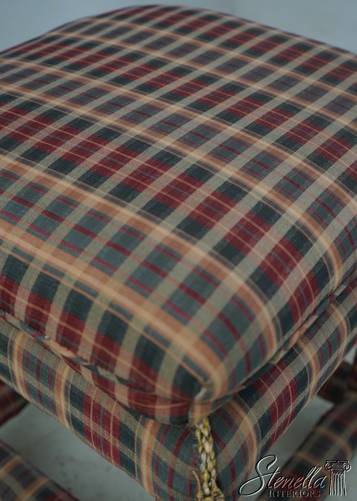 69619: Pair Custom Upholstered Plaid Print Upholstered Square Stools