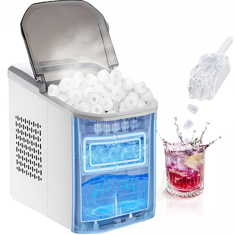 33LBS/24Hrs Countertop Ice Maker Machine Handle 9 Cubes Ready 6 Mins Self-clean