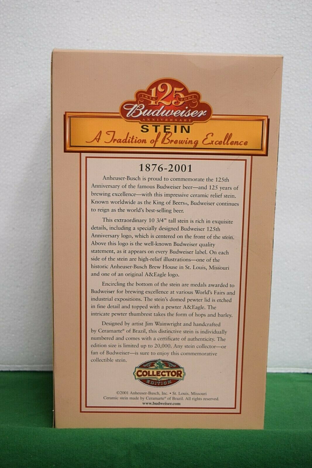 Budweiser Stein CS496 125th Anniversary "A Tradition of Brewing Excellence" MIB