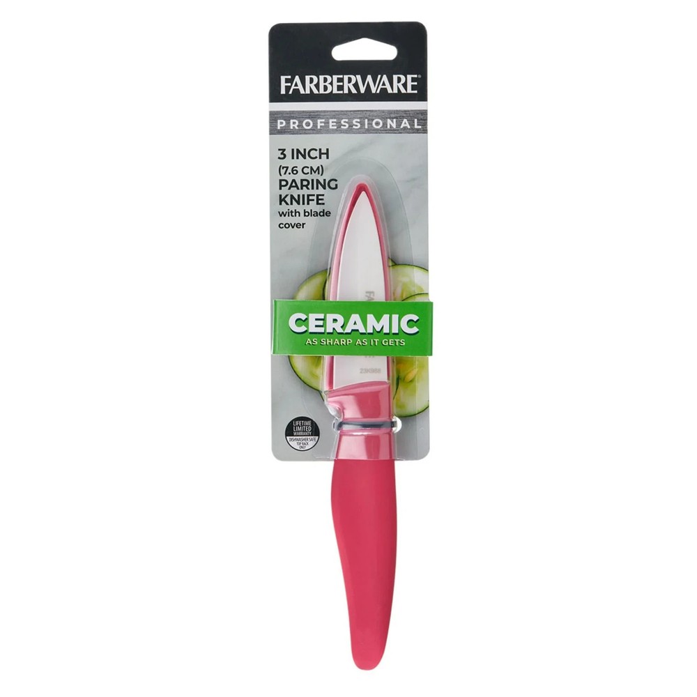 Farberware Professional 3-inch Ceramic Paring Kitchen Knife with Red Blade Cover