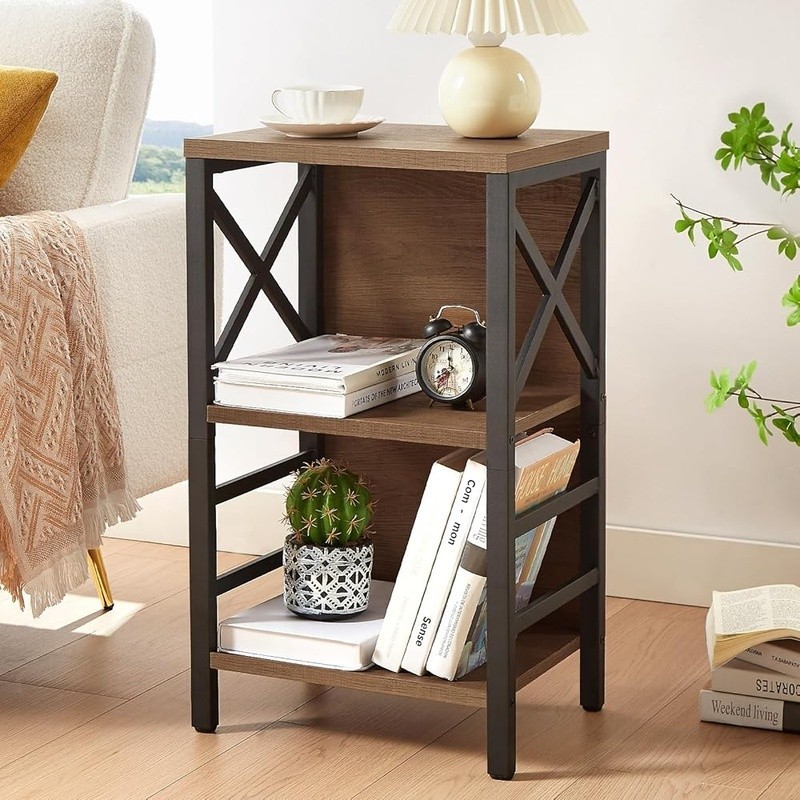 3 Tier Bookcase Small Storage Shelf Sturdy X-Frame Design Versatile Organizer US