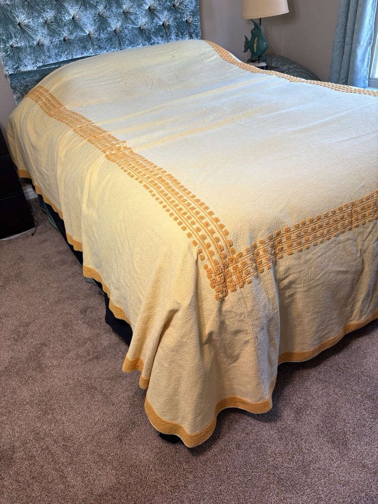 Vintage Chenille Bedspread Yellow