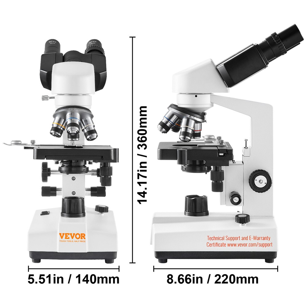 VEVOR Compound Microscope Binocular/Trinocular 40X-2500X/5000X Mechanical Stage