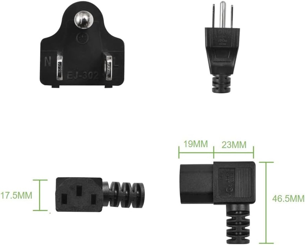 3 Prong Left Angle Power Cable 3Ft Heavy Duty AC Cables Forc13 Angle Type Cable,