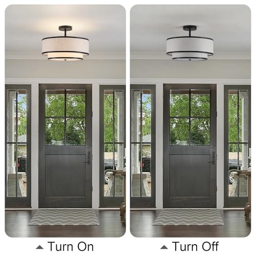 Farmhouse Close to Ceiling Light, 3-Light Flush Mount Ceiling Light Black