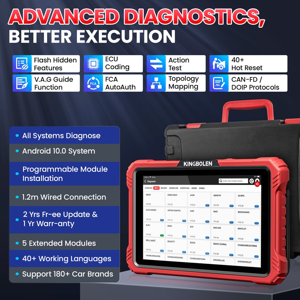 Kingbolen K10 ELITE OBD2 Car Diagnostic Tool Bidirectional Scanner Key Coding