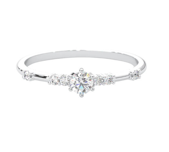 14K Solid Gold Dainty Diamond Stackable Ring, Round Lab Diamond Stackable Ring