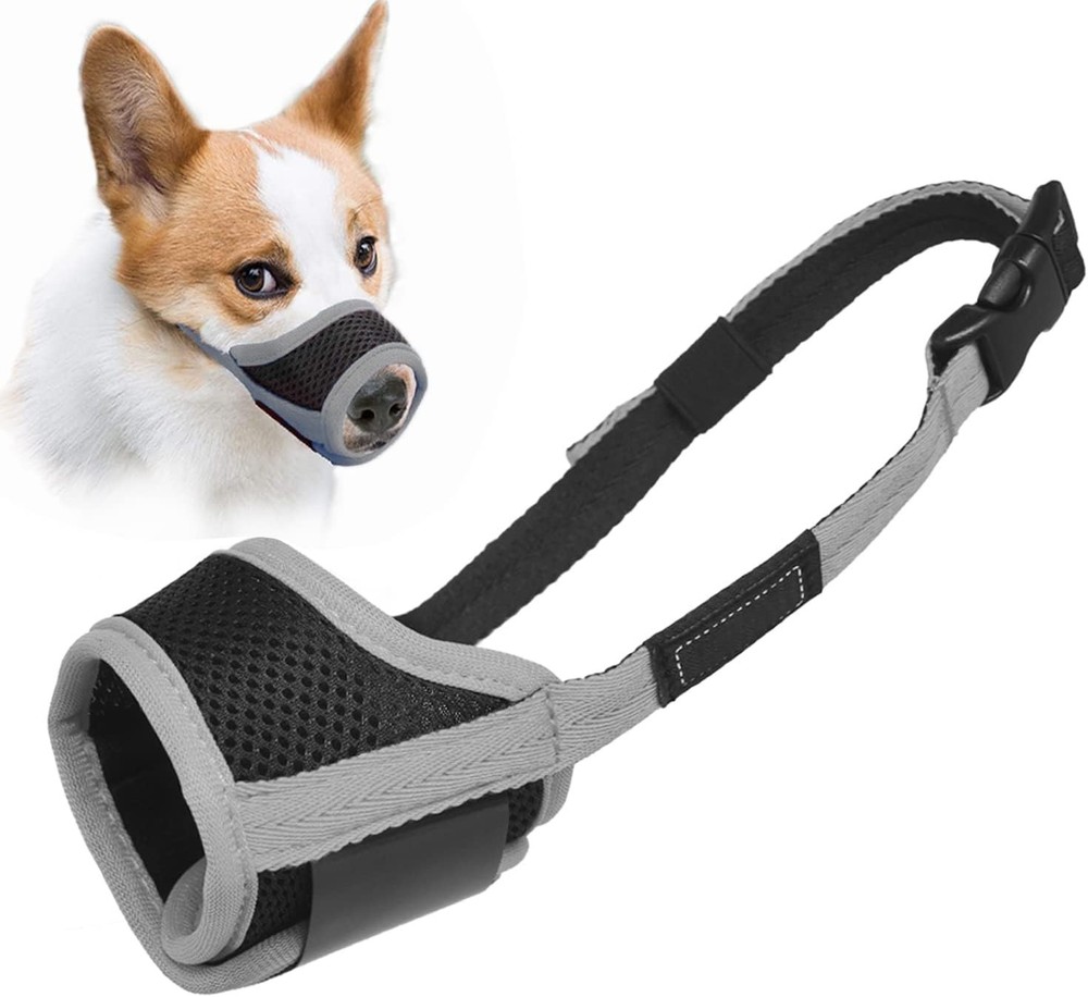 Dog Muzzle Anti Biting Barking & Chewing W/ Comfortable Mesh Soft Fabric &