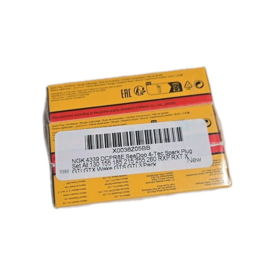 3 Pack Sea Doo 4-Tec Genuine NGK 4339 Nickel Spark Plugs DCPR8E Removable Tip
