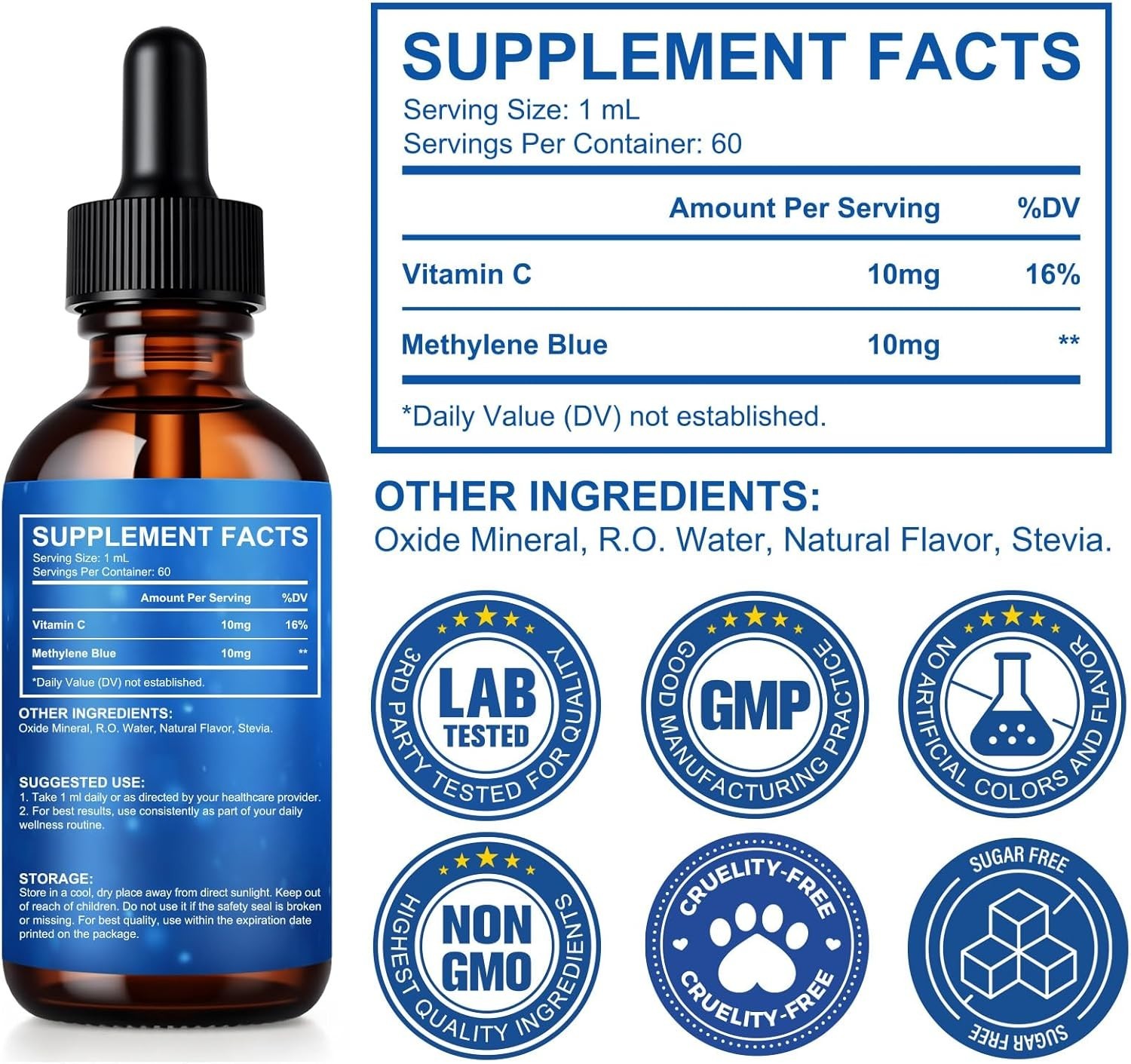 Methylane Blue 1% 60mL USP Pharmaceutical Grade 99.99% - Ultra Pure Made in USA