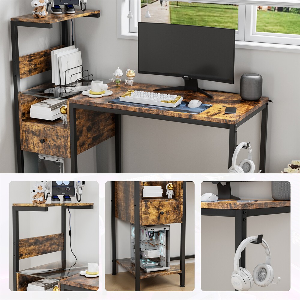 Computer Desk Home Office Desk Writing Table Study Workstation with Shelves