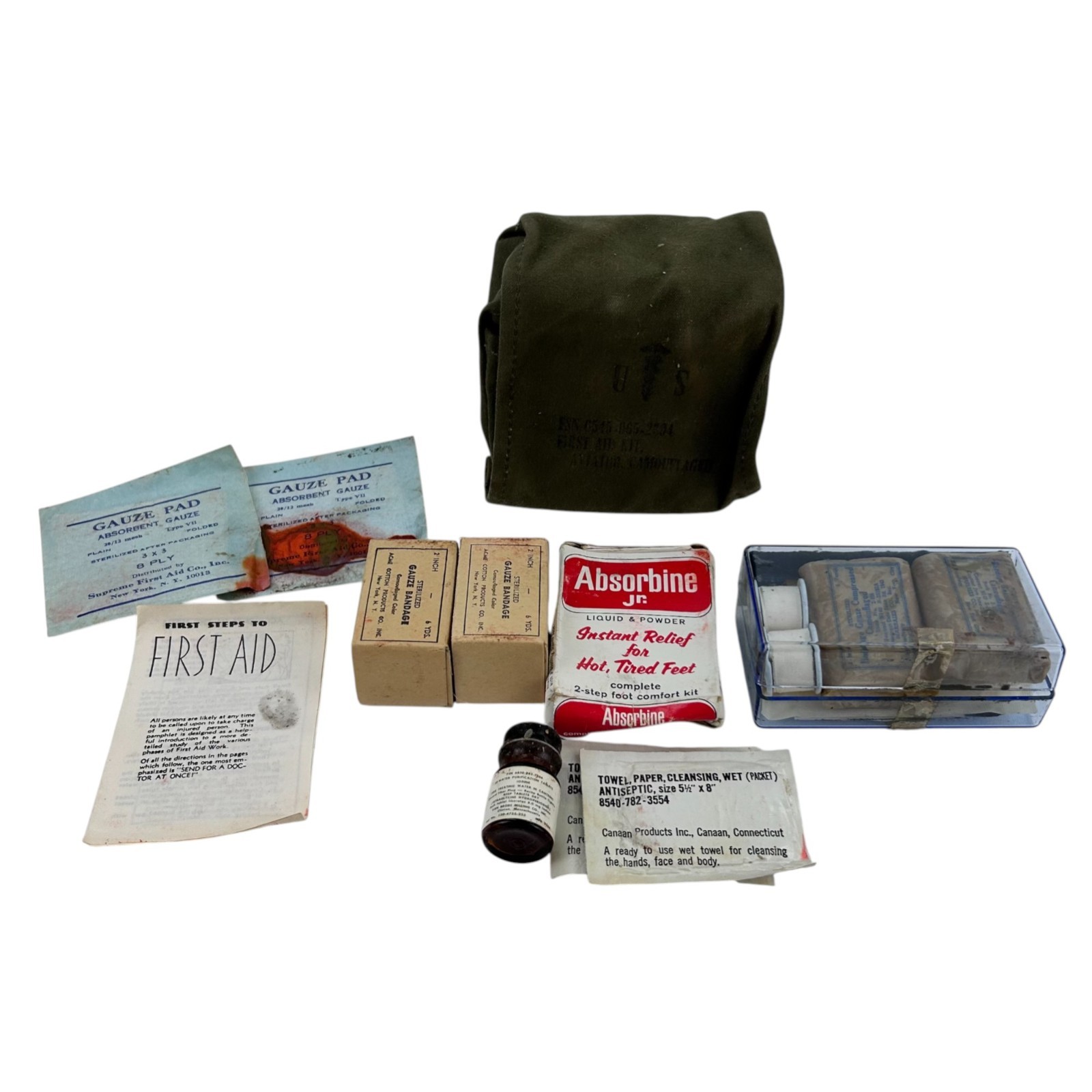 Vtg US Military First Aid Kit Pouch Aviator Camouflage Oil Green Snap Closure