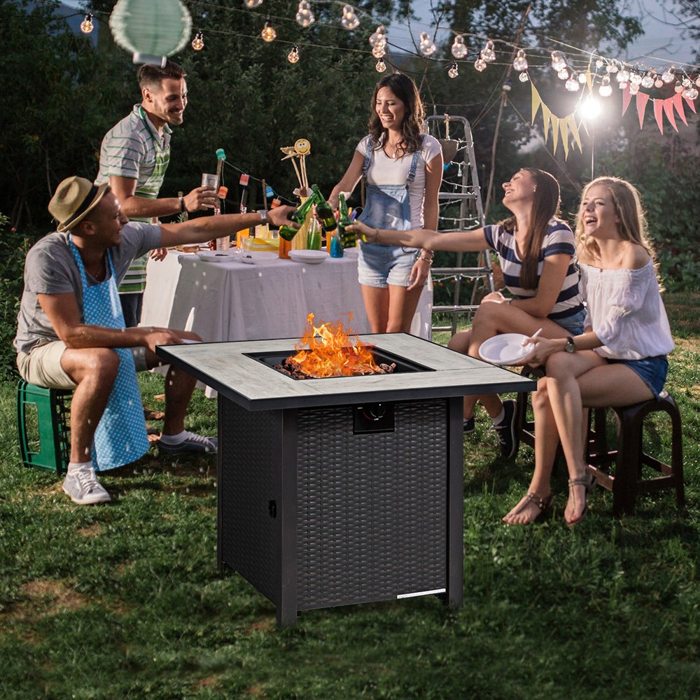 30" Gas Fire Table 50,000 BTU Square Propane Fire Pit Table Patio Yard