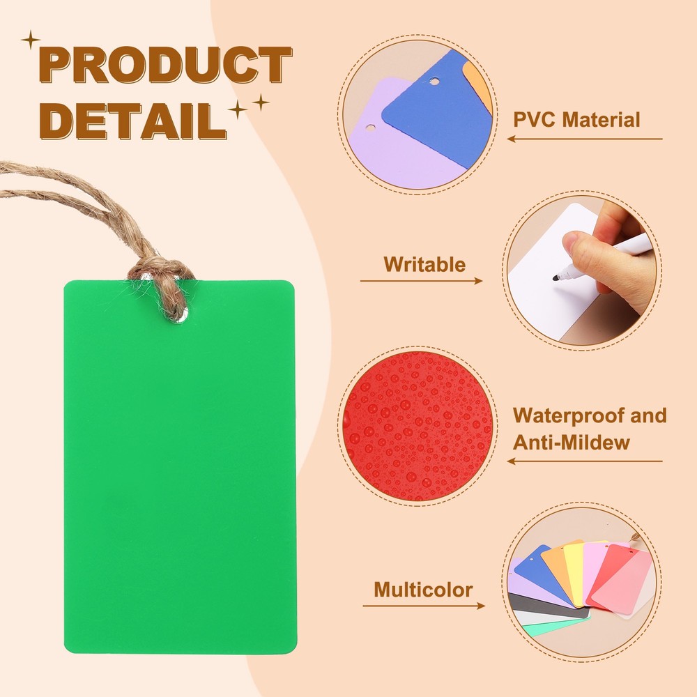 100Pcs Green Plastic Shipping Tags, 2" x 1" Labeling Tags with Thread & Wire