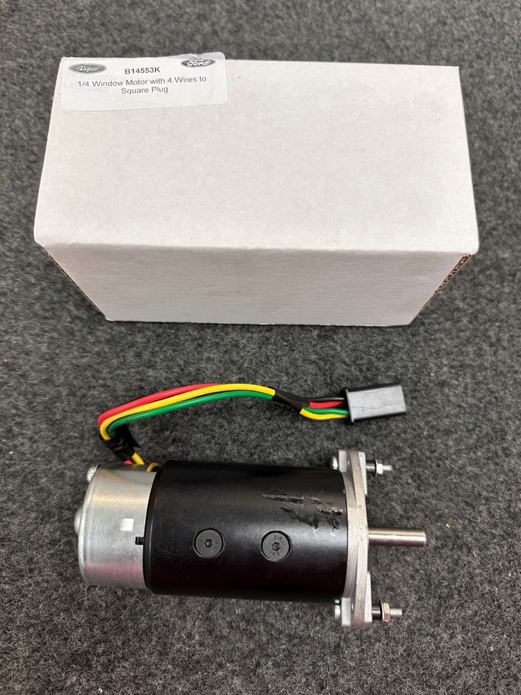New 1961-62 Ford Thunderbird Rear Window Motor, 4 Wires, Square Plastic plug