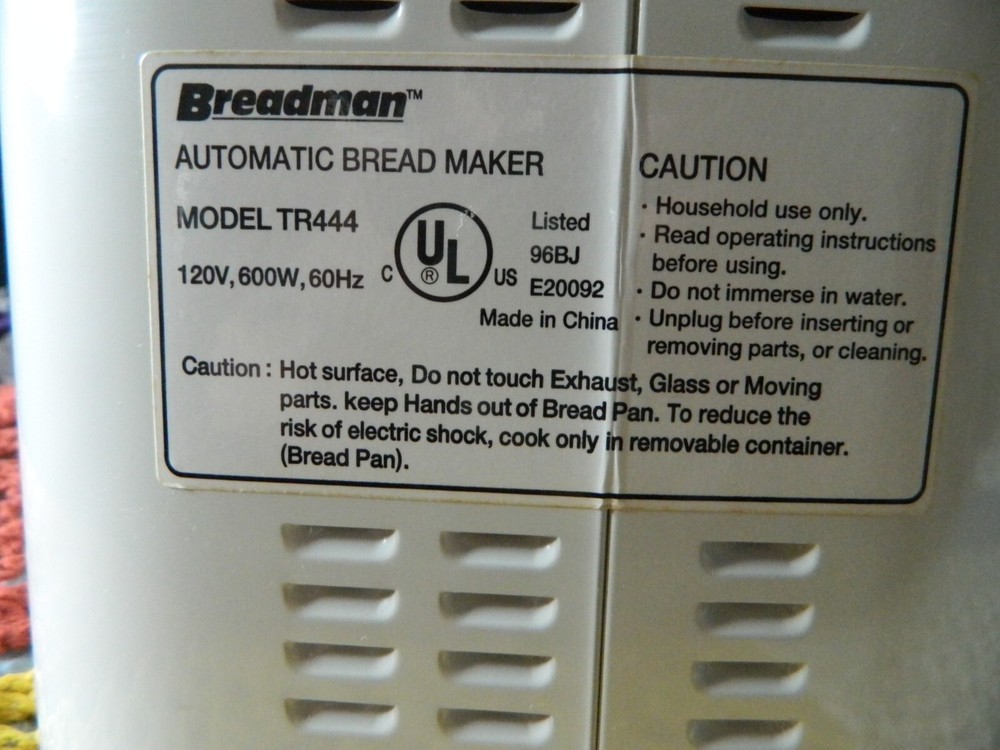 Breadman Automatic Bread Maker Model TR444