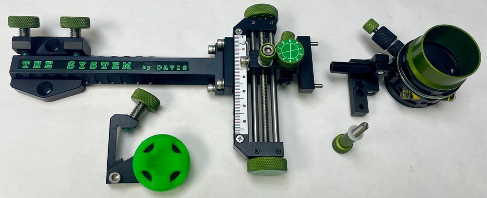 4" DAVIS TARGET SIGHT- Double knob-5.75 -black/green knobs-scope .019 green
