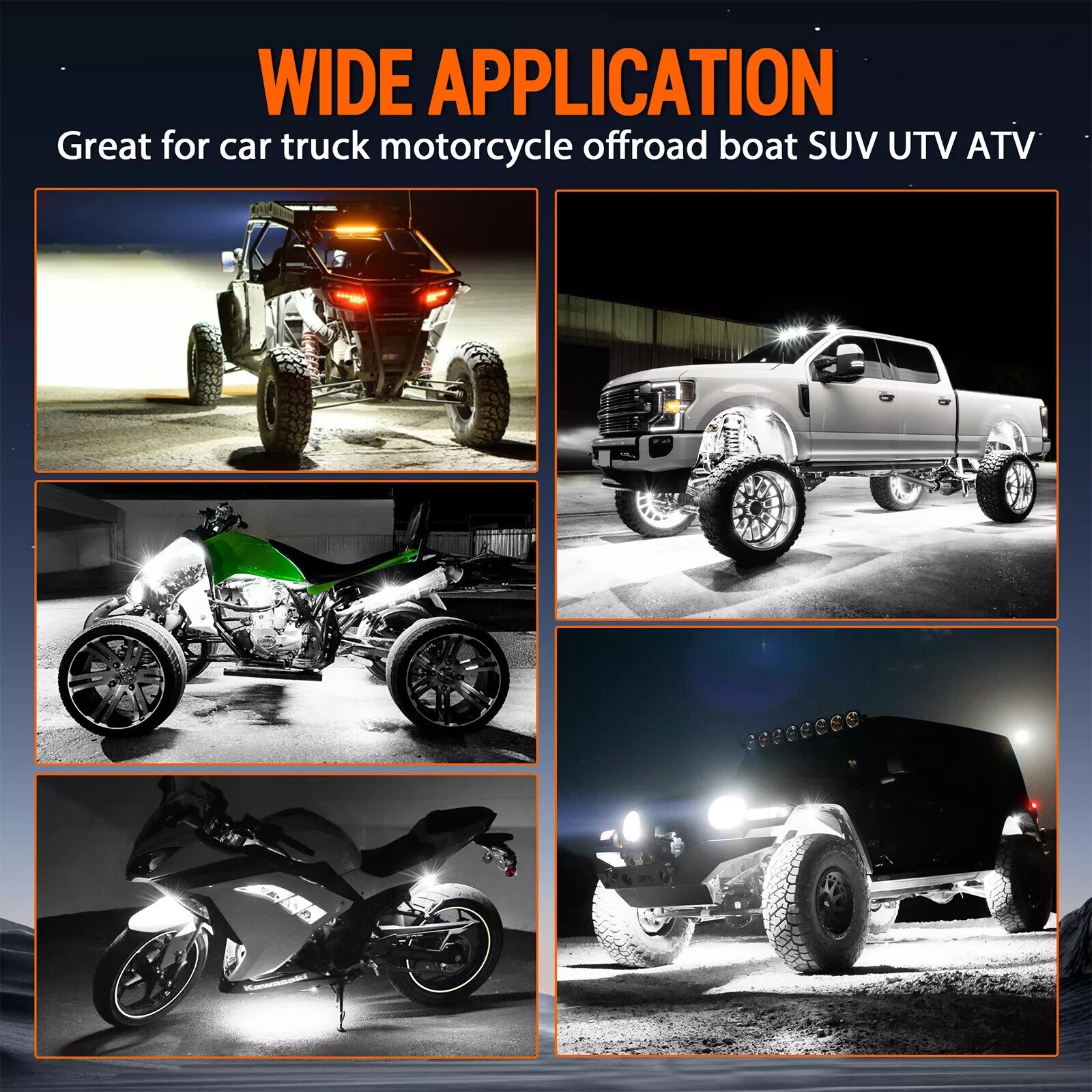 24 Pods LED Rock Lights for Trucks Underglow Wheel Well Light 6000K Pure White